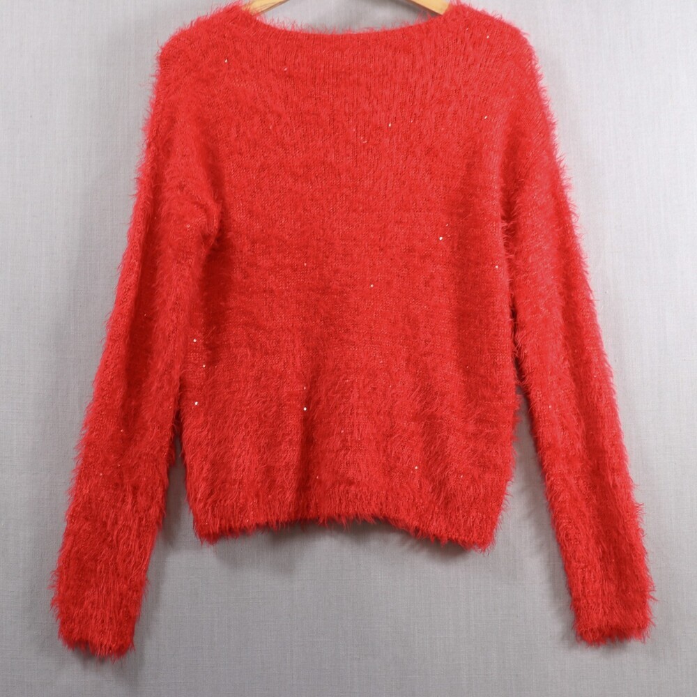 Gianni Bini Eyelash Sweater Womens L Red Sequin Accent Cozy Knit - Picture 11 of 15